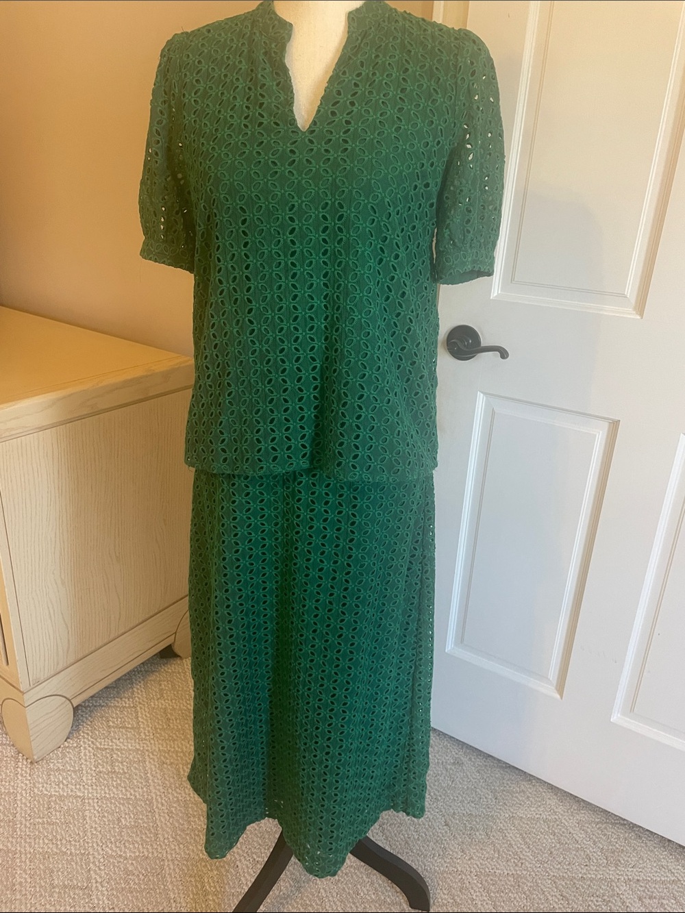 Ann Taylor Green Eyelet Skirt Set
